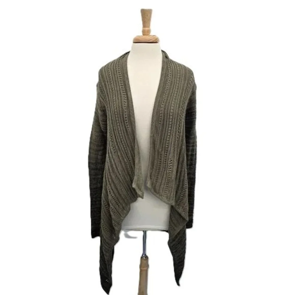 Athleta Womens XS Olive Green Open‎ Knit Cardigan Cotton Cashmere Wool Blend